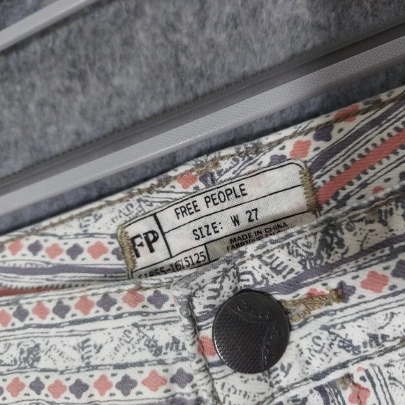 Free People Pants 27 Rotary Geo Striped Ankle Skinny Retro Mod Boho Cottage Core - Picture 8 of 16